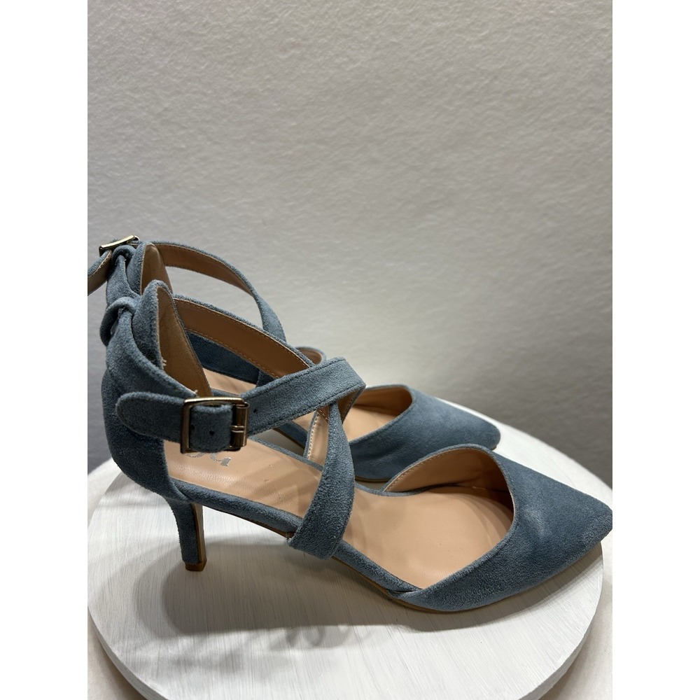 J.C. Dusty Blue Suede‎ High Heel Pointed Toe Strappy Women's Size 9 EUC